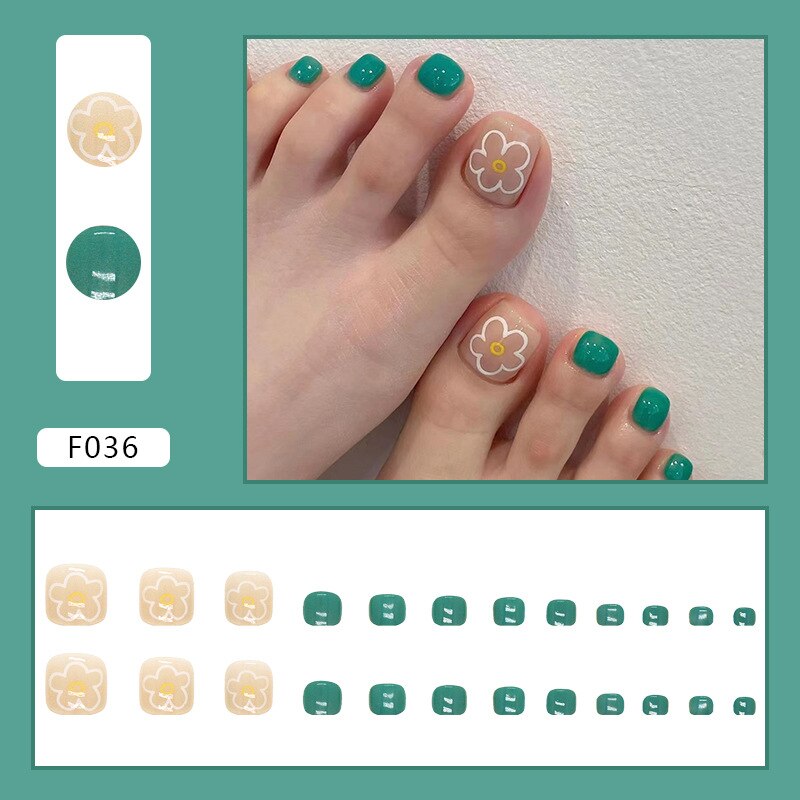 24pcs detachable fake toe nails Shiny fragment Jade foot nail stickers full cover white toe nail tips short press on toe nails