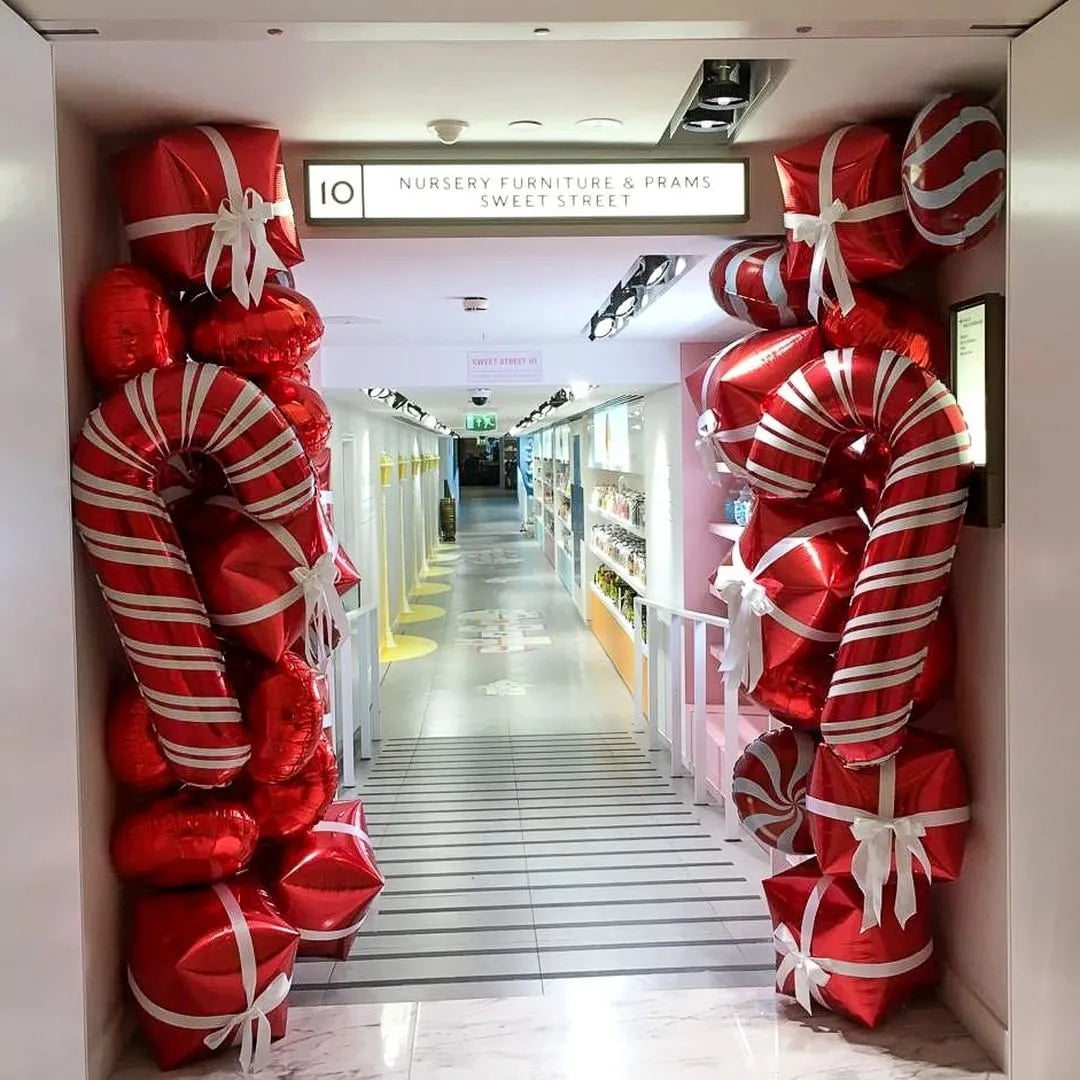 6Pcs Large Christmas Pink Candy Cane Foil Balloon Christmas Windmill Helium Globos Kids Toy New Year Christmas Decorations