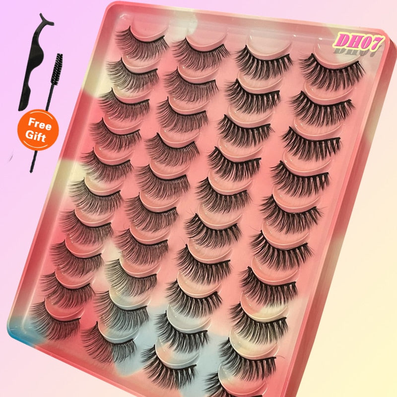 Eyelashes 20Pairs 3D Mink Lashes Fluffy Soft Wispy Natural Cross False Eyelashes Reusable Eyelash Extension