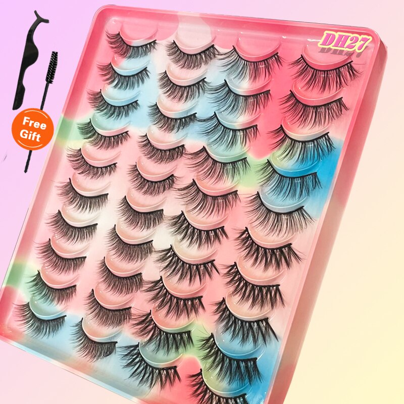 Eyelashes 20Pairs 3D Mink Lashes Fluffy Soft Wispy Natural Cross False Eyelashes Reusable Eyelash Extension
