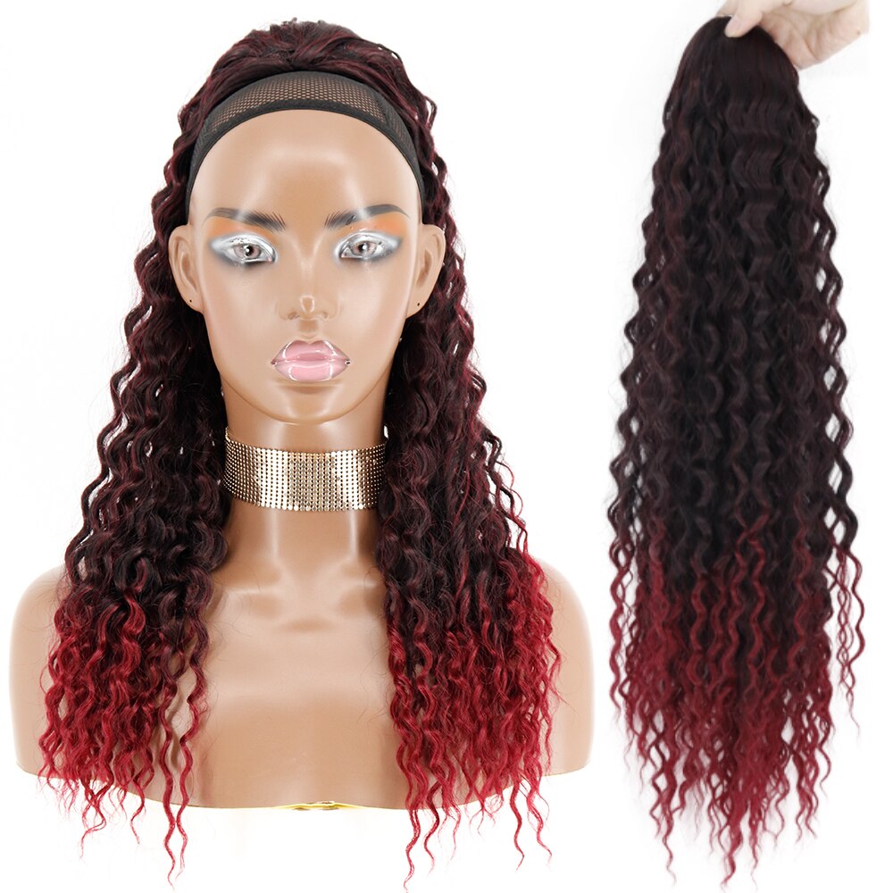 Synthetic 26Inch 65CM Kinky Curly Ponytail Clip-In Hair Extension Long Ombre Wrap Around Fake Ponytail Black Curly Pony Tail