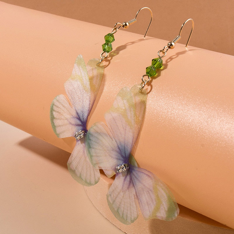Long Tassel Transparent Yarn Blue Purple Butterfly Earring Drop Earring For Women Girl Party Hot Jewelry