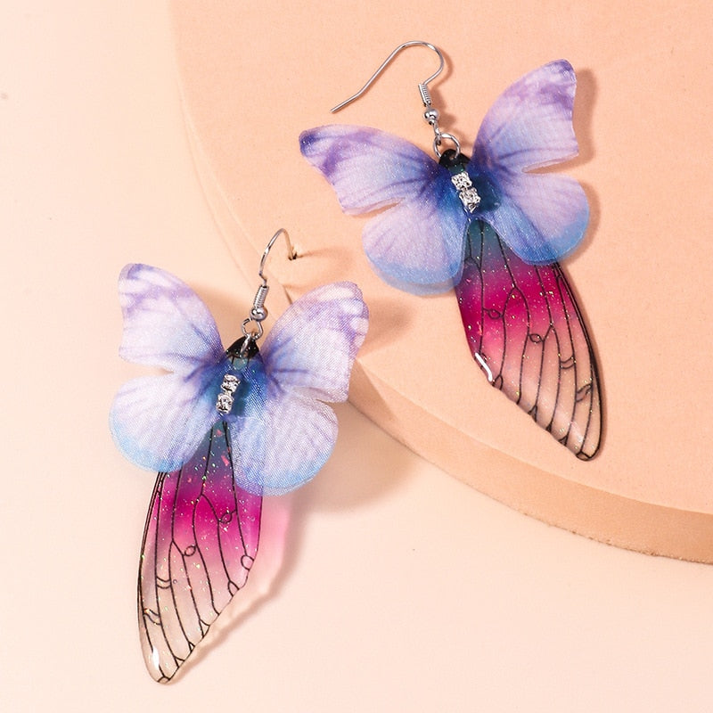 Long Tassel Transparent Yarn Blue Purple Butterfly Earring Drop Earring For Women Girl Party Hot Jewelry