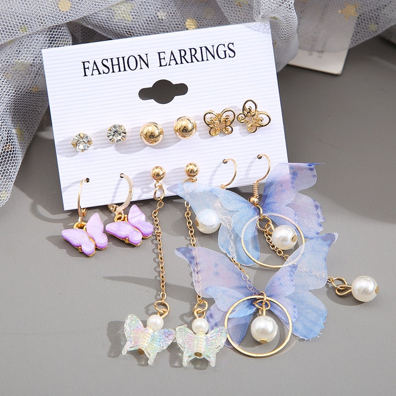 Long Tassel Transparent Yarn Blue Purple Butterfly Earring Drop Earring For Women Girl Party Hot Jewelry