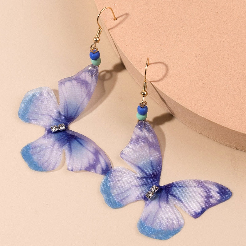 Long Tassel Transparent Yarn Blue Purple Butterfly Earring Drop Earring For Women Girl Party Hot Jewelry