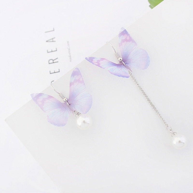 Long Tassel Transparent Yarn Blue Purple Butterfly Earring Drop Earring For Women Girl Party Hot Jewelry
