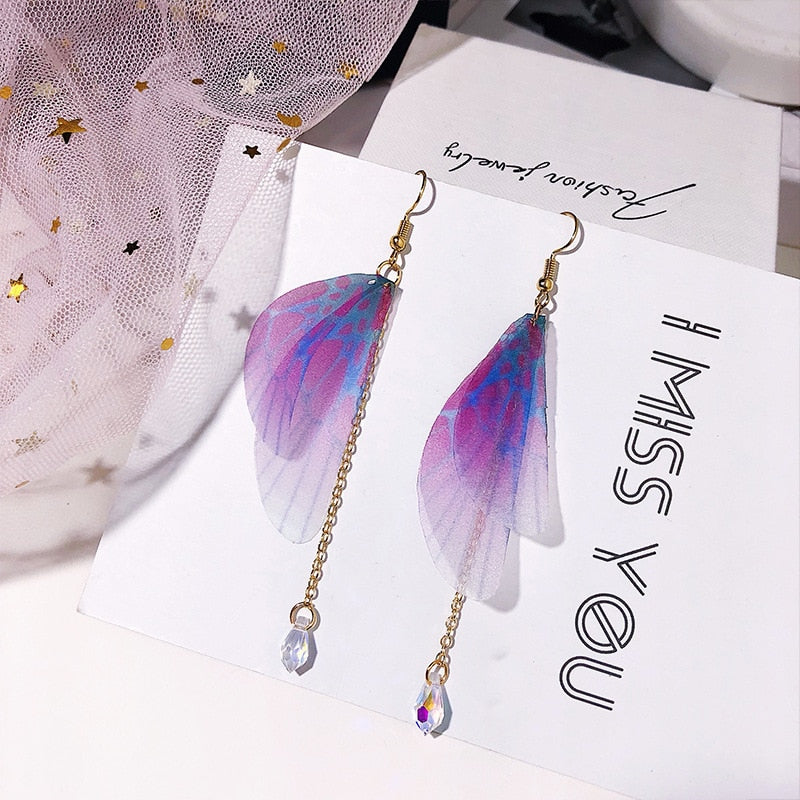 Long Tassel Transparent Yarn Blue Purple Butterfly Earring Drop Earring For Women Girl Party Hot Jewelry