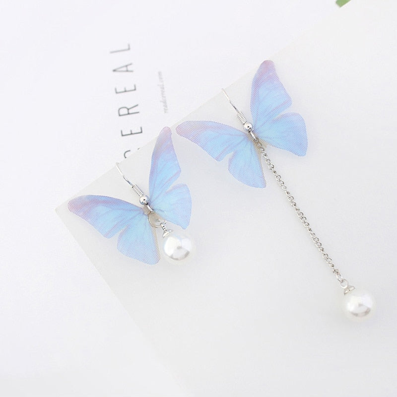 Long Tassel Transparent Yarn Blue Purple Butterfly Earring Drop Earring For Women Girl Party Hot Jewelry
