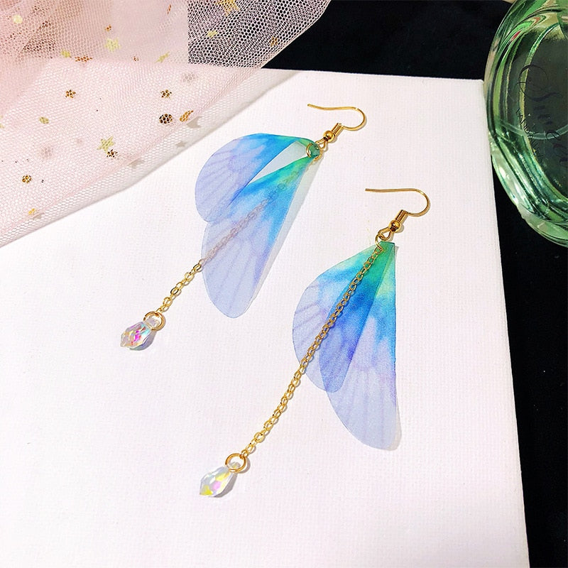 Long Tassel Transparent Yarn Blue Purple Butterfly Earring Drop Earring For Women Girl Party Hot Jewelry
