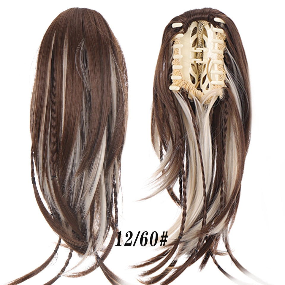 Synthetic Braids Ponytail 12 Claw Clip On Hair Extension Long Straight Pony Tail Fake Hair For Women Hairpieces Black Brown
