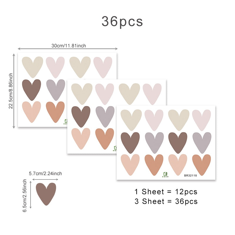 36pcs Heart Shape Boho Style Wall Stickers Bohemian Wall Decals for Living Room Bedroom Nursery Kids Room Home Decor