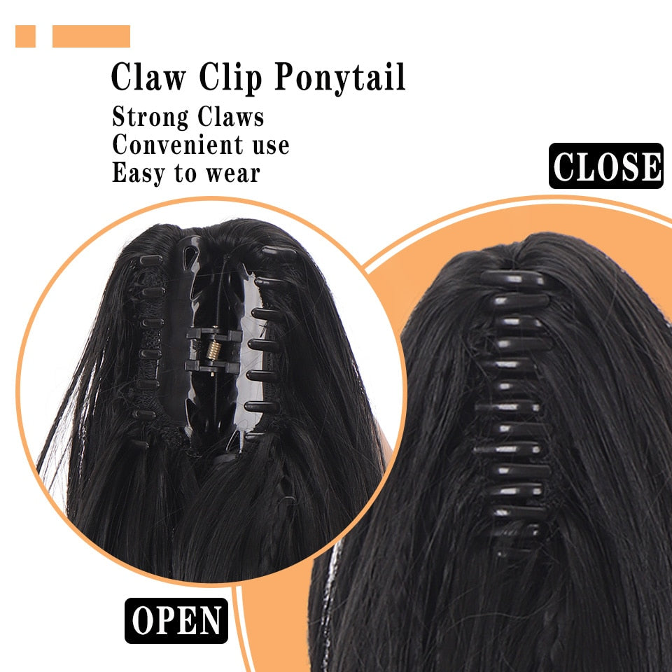 Synthetic Braids Ponytail 12 Claw Clip On Hair Extension Long Straight Pony Tail Fake Hair For Women Hairpieces Black Brown