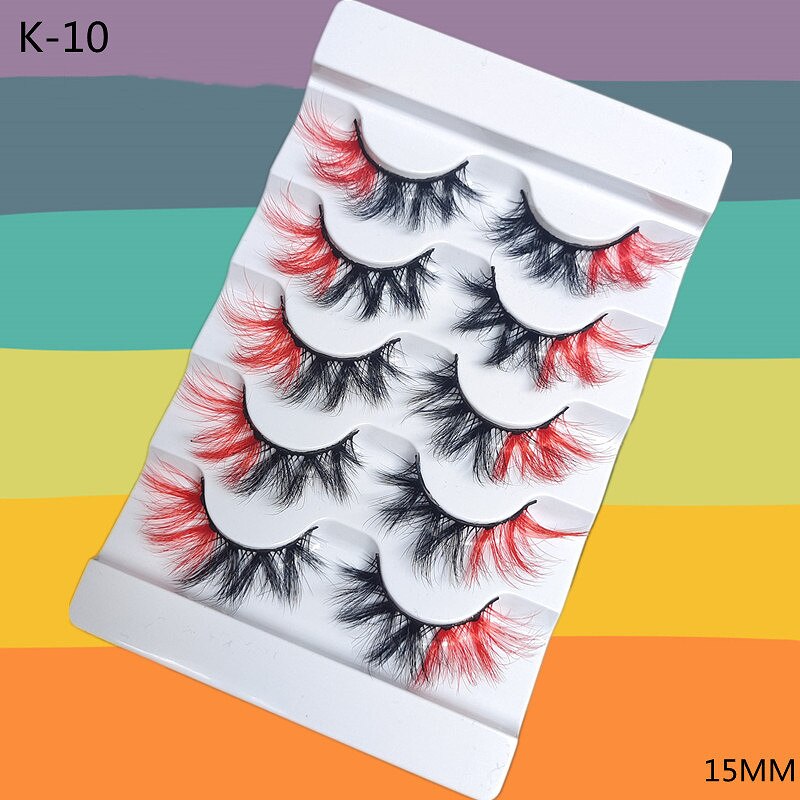5 Pairs Red Green Yellow Pink Colored Eyelashes for Wholesale Colorful Faux Lashes in Bulk with butterfly and flowers ombre