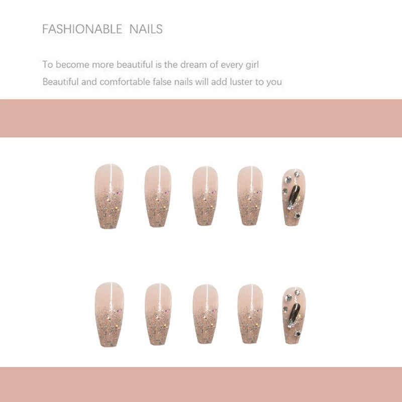 24pcs Rhinestone Design Fake Nails Shiny nail Decorations Press On nail Tips False Nail Patch