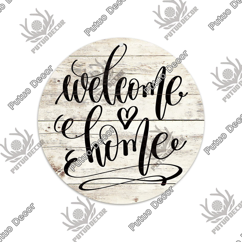 Putuo Decor Sweet Home Round Wooden Signs Home Wall Plaque Family Plaque Wood Gifts for Home Decor Living Room Door Decoration