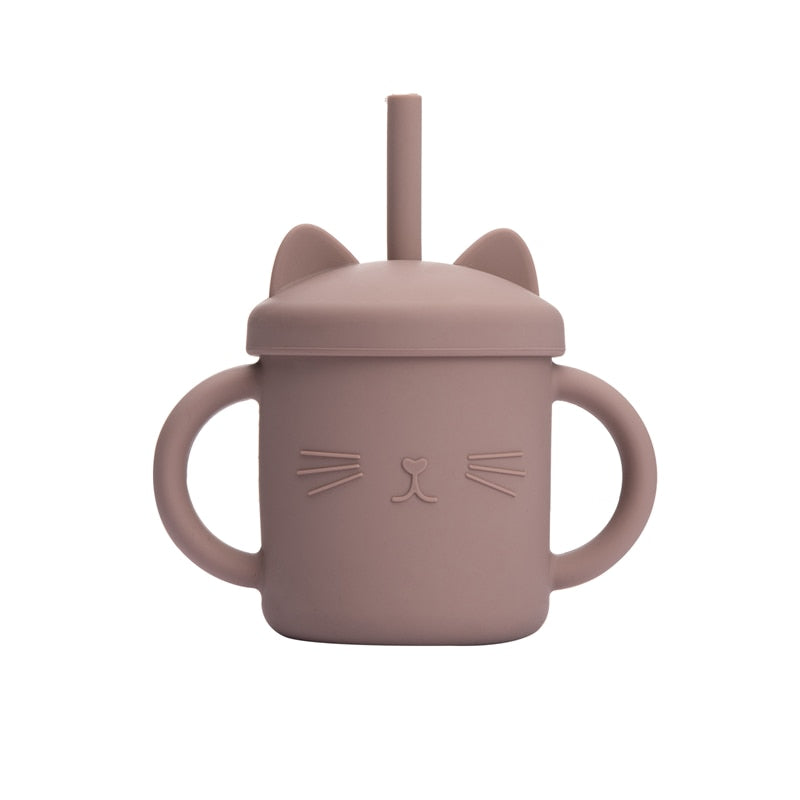 1PCS Baby Feeding Cups Silicone Drinkware Cute Cartoon Cat Sippy Cup For Toddlers Kids Sippy Cup Lids Solid With Handle Drinker