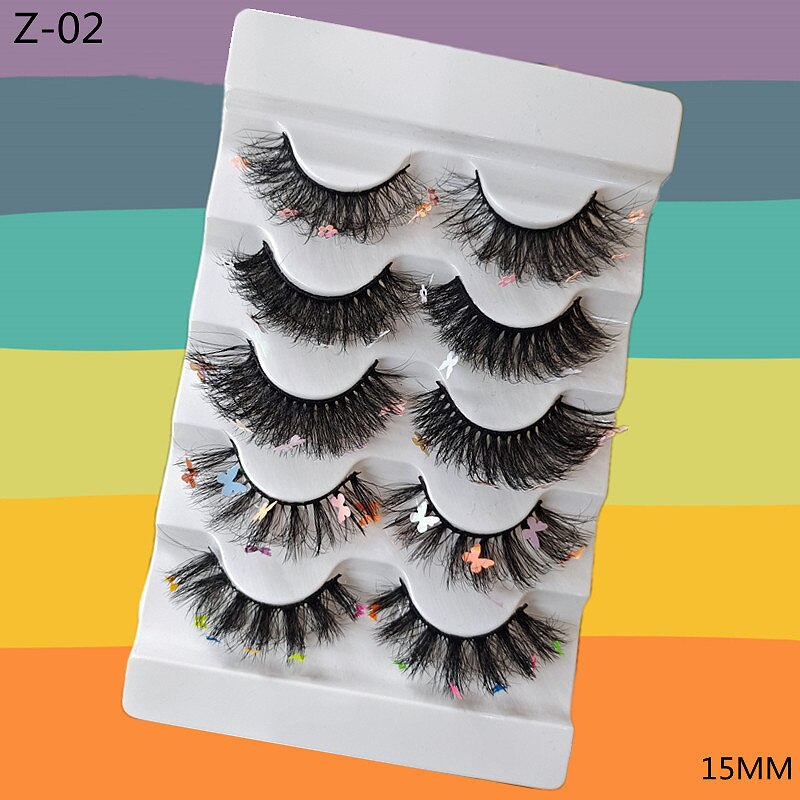 5 Pairs Red Green Yellow Pink Colored Eyelashes for Wholesale Colorful Faux Lashes in Bulk with butterfly and flowers ombre