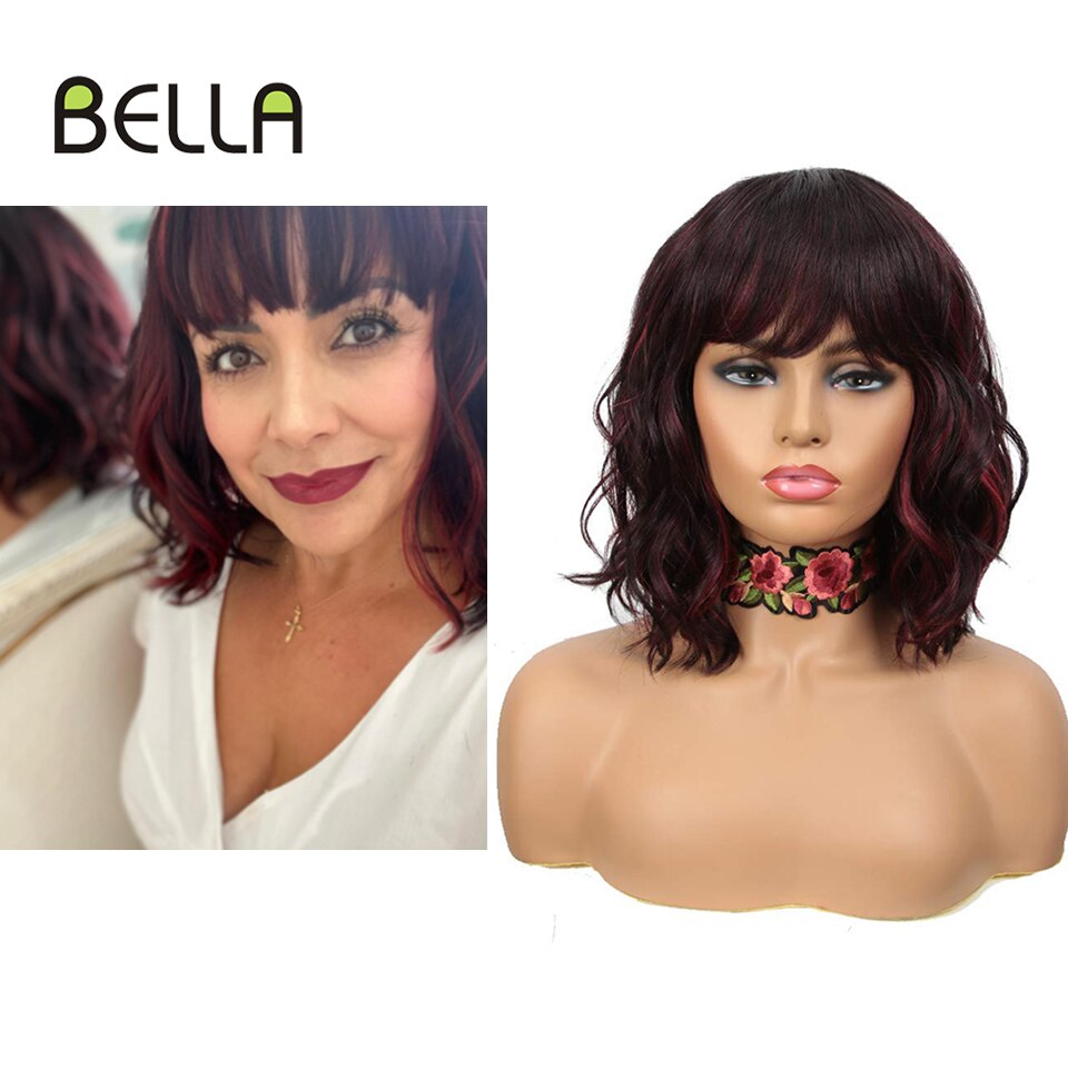 Bella Bob Wig Short Synthetic Wig 12 Inch Omber Blue Hair Curly Bob Wig Heat Resistant Wig With Bangs Cosplay Wig