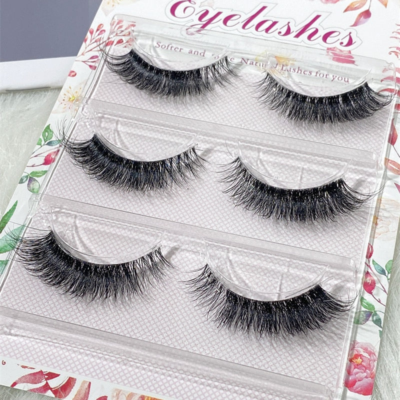 False Eyelashes 3 Pairs Pure Handmade Natural Transparent Terrier Fake Eyelashes Short Paragraph Bare Makeup Eyelashes