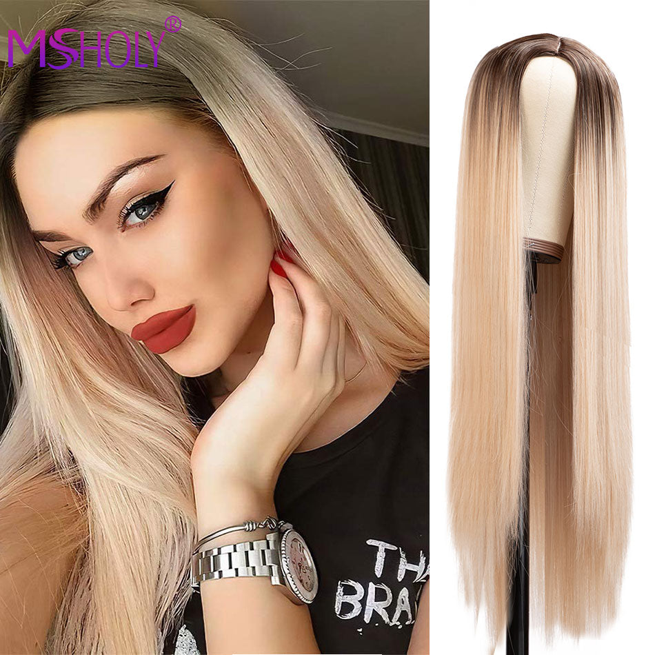 Pink Long Straight Wig Synthetic Ombre Hair Wigs Black White Pink Purple Blue Red Blonde Cosplay Wig Msholy