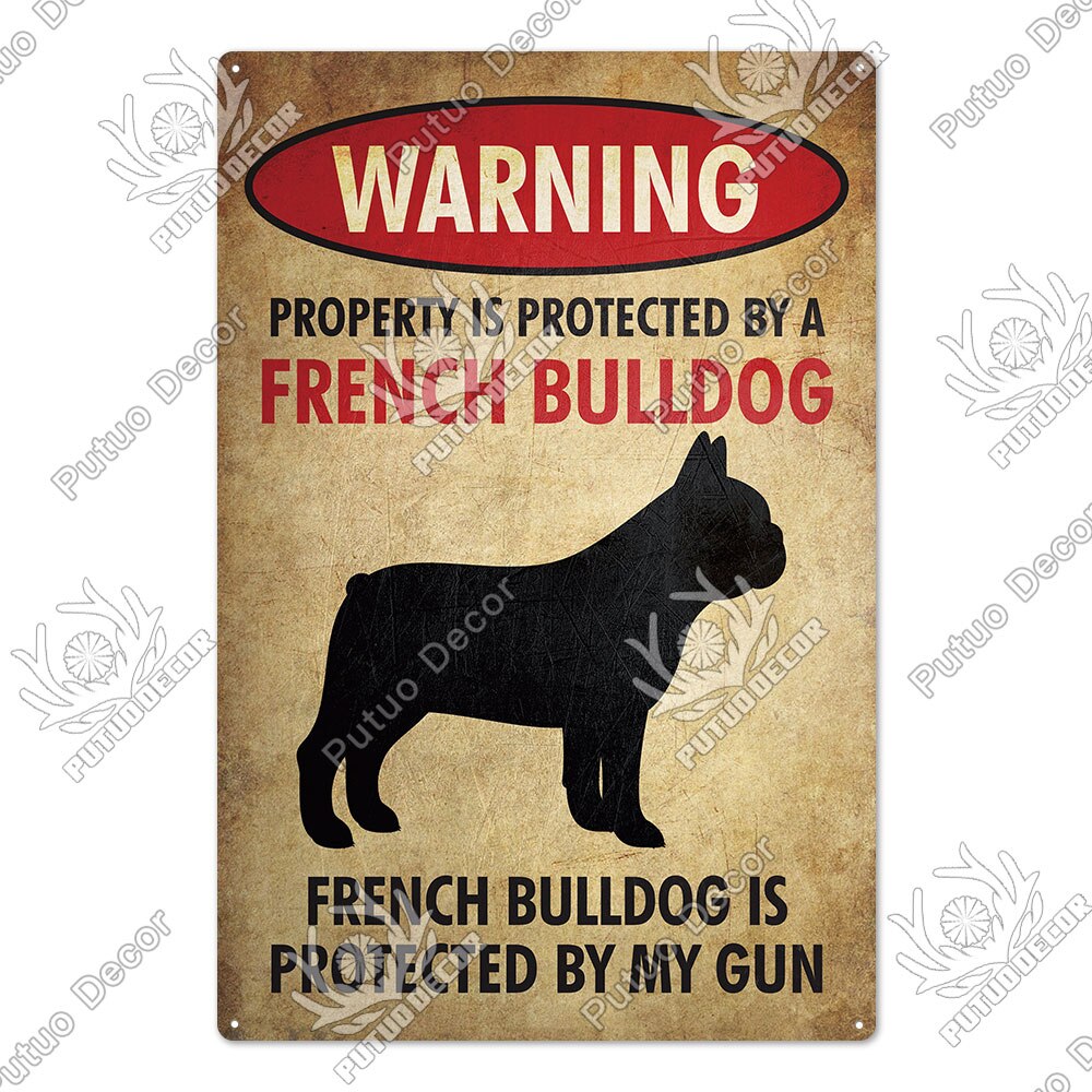 Putuo Decor Dog Warning Vintage Tin Sign Metal Sign Lover Protected Pet Sign Wall Decor Farm Home Kennel Doghouse Decoration