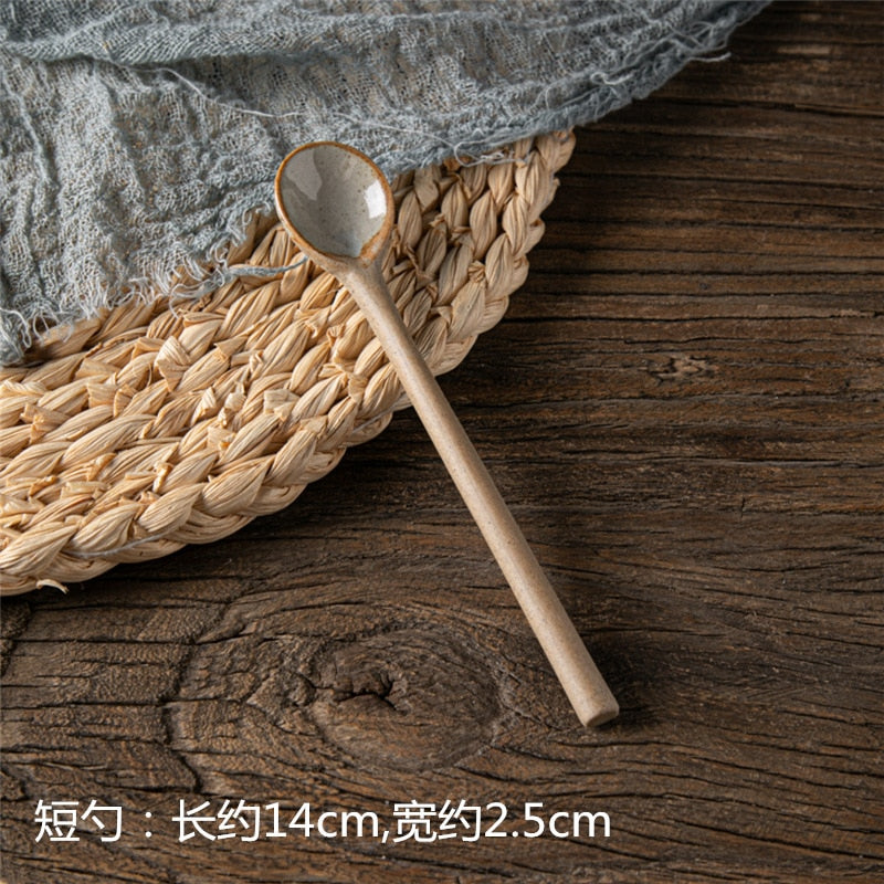 Ceramic Soup Spoon Japanese Tableware Eating Spoon Creative Long handle Spoons Kitchen Cooking Utensil Tool Teaspoon