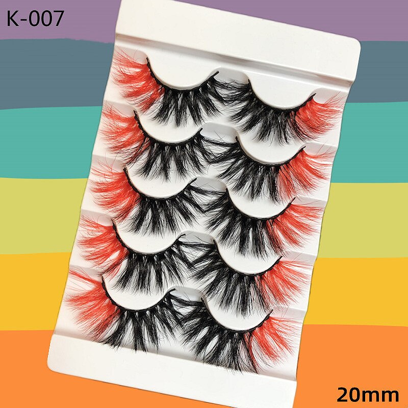 5 Pairs Red Green Yellow Pink Colored Eyelashes for Wholesale Colorful Faux Lashes in Bulk with butterfly and flowers ombre