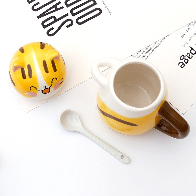 Cute Cat Ceramics Coffee Mug With Spoon Creative Hand Painted Drinkware Milk Tea Cups Gifts