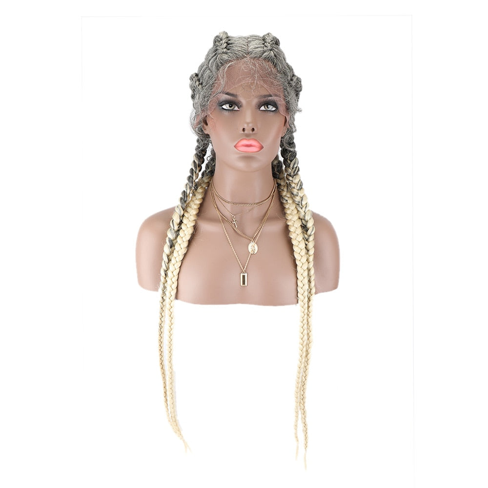 Braided Lace Front Wig African Glueless Box Braids Wig Women Tresse Cornrow Synthetic Lace Braided Wig