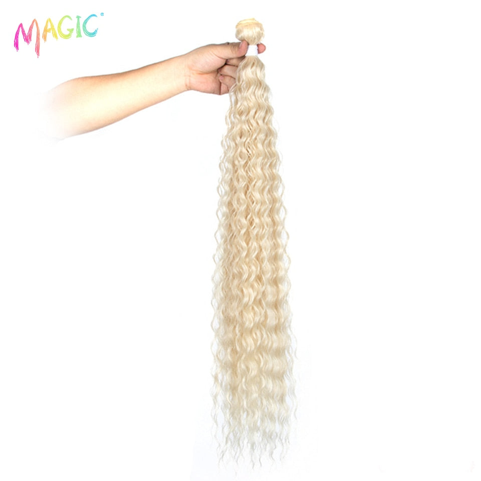 MAGIC Deep Curly Synthetic Hair Weave Deep Wave Hair Bundles 28 & 30 & 32 Inches Ombre Color Two Tone Curly Hair Extension 120g