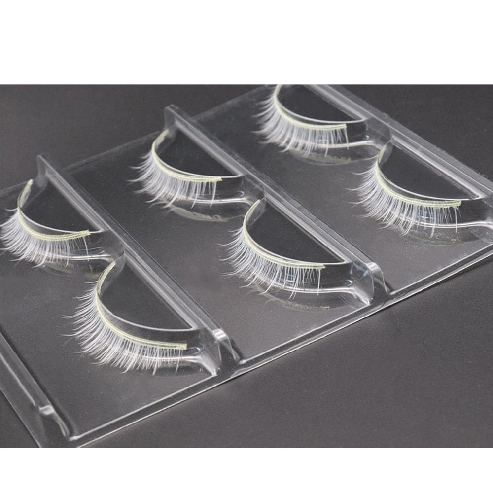 3 pair White Eyelashes Makeup Natural Long Eyelashes Extension Cross Strip False Eye Lashes