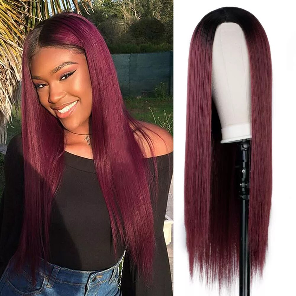 26 Inch Long Straight With Bangs White Wig Cosplay Red Green Lolita Ladies Anime High Temperature Fiber Synthetic Wig