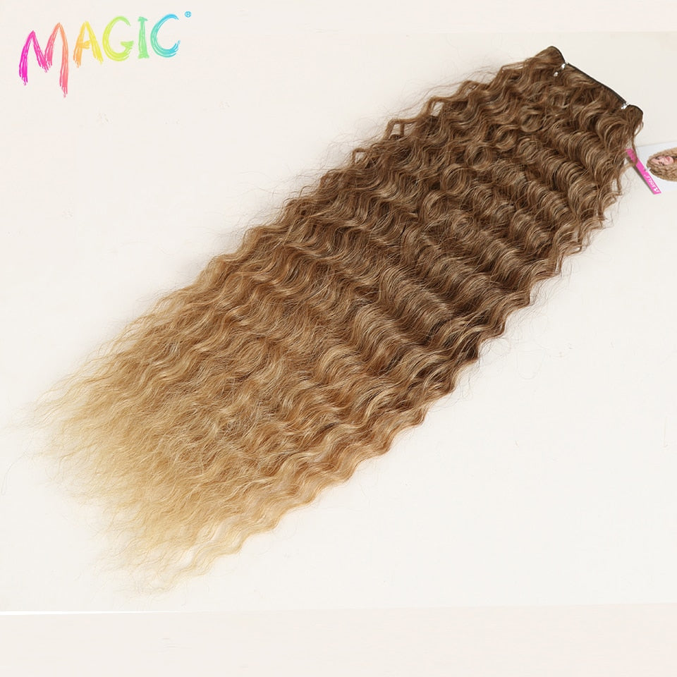 MAGIC Deep Curly Synthetic Hair Weave Deep Wave Hair Bundles 28 & 30 & 32 Inches Ombre Color Two Tone Curly Hair Extension 120g