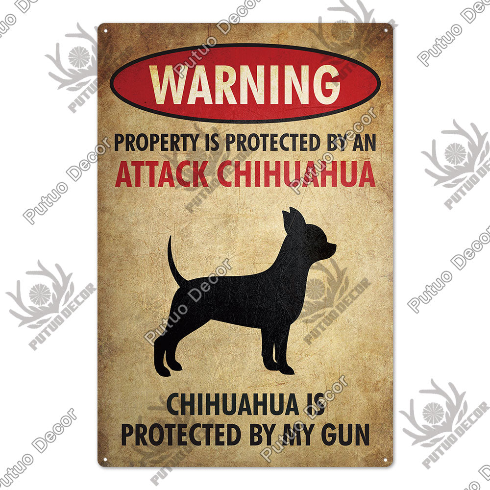 Putuo Decor Dog Warning Vintage Tin Sign Metal Sign Lover Protected Pet Sign Wall Decor Farm Home Kennel Doghouse Decoration