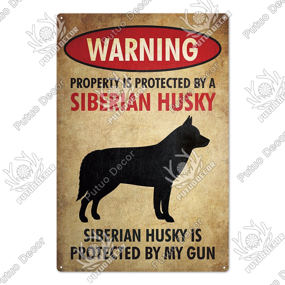 Putuo Decor Dog Warning Vintage Tin Sign Metal Sign Lover Protected Pet Sign Wall Decor Farm Home Kennel Doghouse Decoration