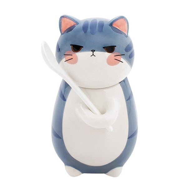 Cute Cat Ceramics Coffee Mug With Spoon Creative Hand Painted Drinkware Milk Tea Cups Gifts