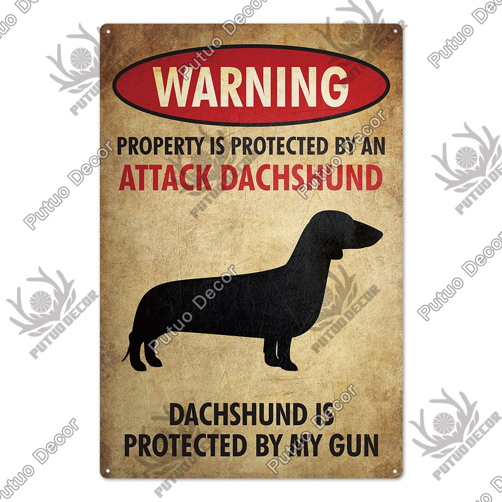 Putuo Decor Dog Warning Vintage Tin Sign Metal Sign Lover Protected Pet Sign Wall Decor Farm Home Kennel Doghouse Decoration