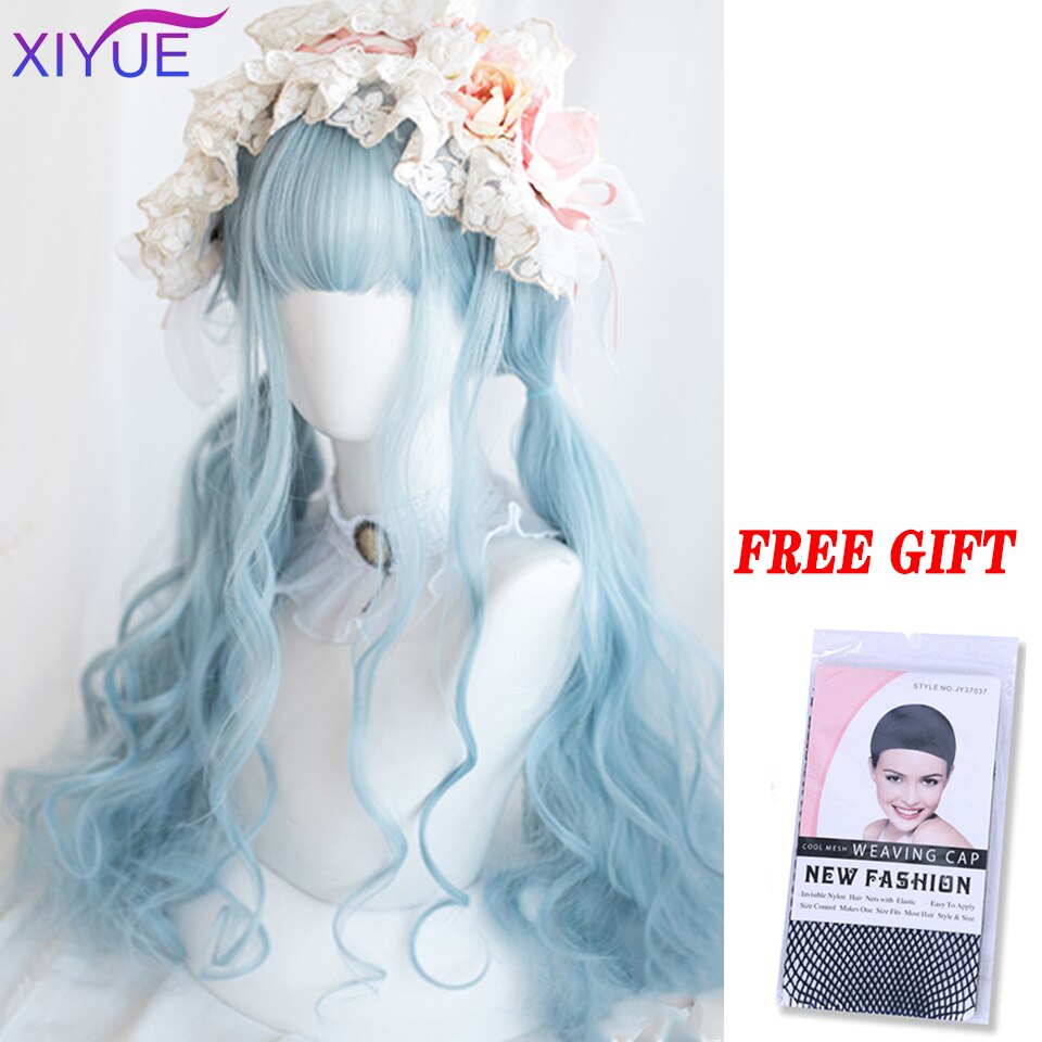 Blue Pink Lolita Wigs Ombre Long Water Wave Cosplay Wigs Synthetic Hair Wigs Heat Resistant For Women