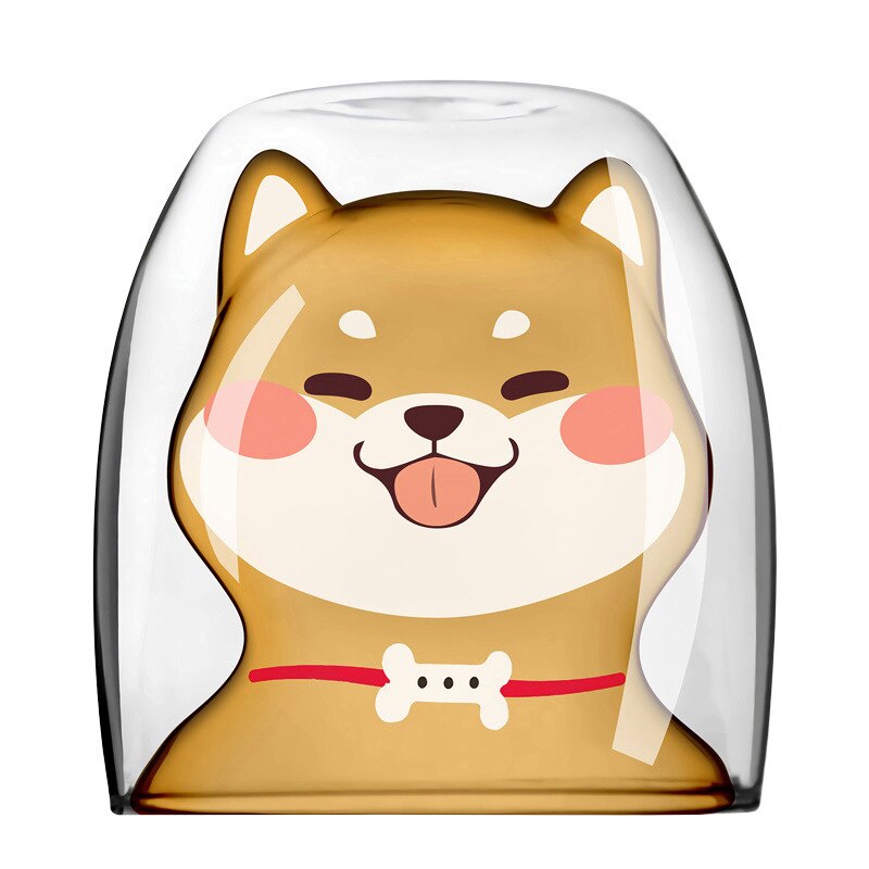 Shiba Inu Cup Heat-resistant Double Glass of Borosilicate Green Breakfast Milk Cup 220ml