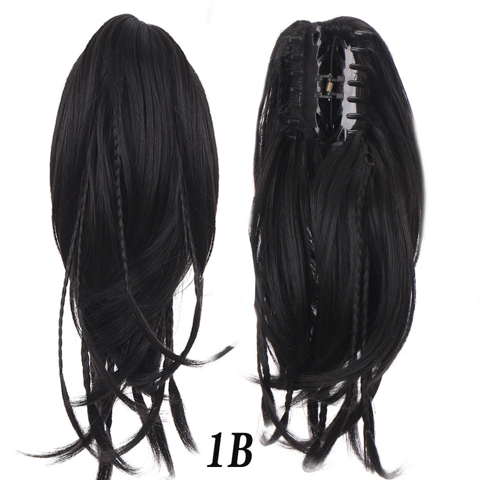 Synthetic Braids Ponytail 12 Claw Clip On Hair Extension Long Straight Pony Tail Fake Hair For Women Hairpieces Black Brown