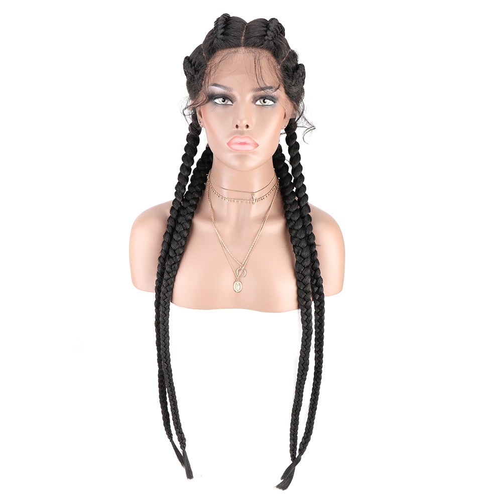 Braided Lace Front Wig African Glueless Box Braids Wig Women Tresse Cornrow Synthetic Lace Braided Wig