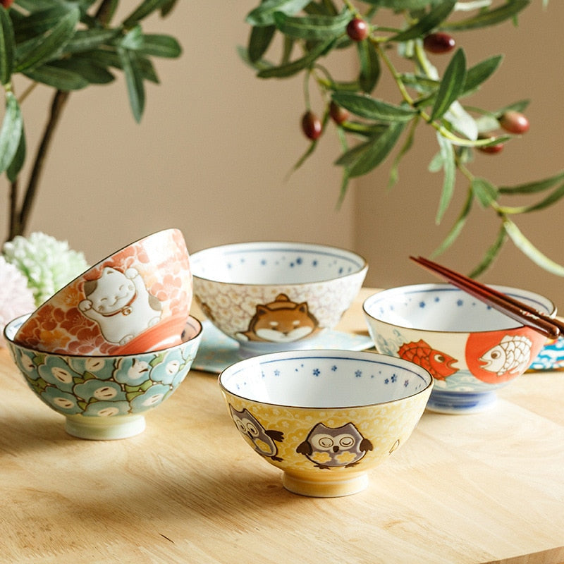 Cartoon Ceramic Bowl Underglaze Japanese Ceramic Rice Bowl Tableware Ceramic Mixing Bowl
