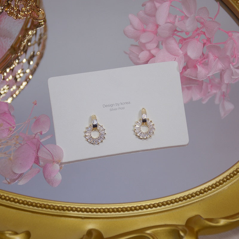 14k Real Gold Luxury Tiny CZ Earring Exquisite Round Zircon Anti-allergy Stud Earring Circle Jewelry Pendant