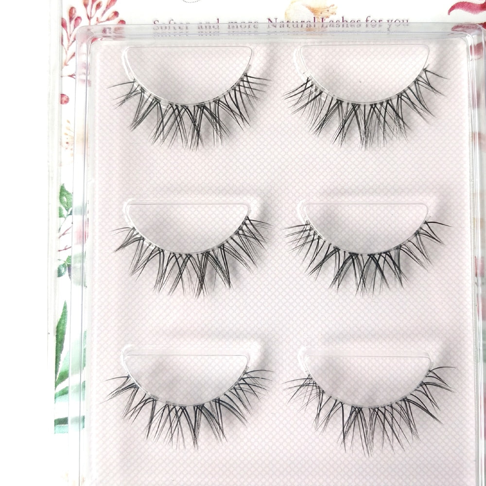 False Eyelashes 3 Pairs Pure Handmade Natural Transparent Terrier Fake Eyelashes Short Paragraph Bare Makeup Eyelashes