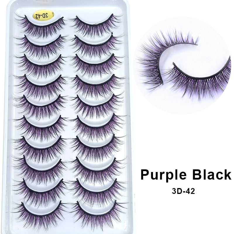 10Pairs/Lot Rainbow Colorful Mink False Eyelashes White Bulk Red Purple Blue Colors Fake Lashes for Dolls Cosplay