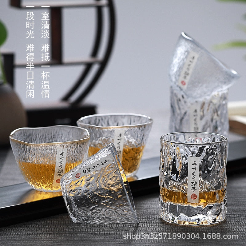 Hand-made Japanese hammered foreign wine glass whiskey glass home creative beer glass crystal glass cup
