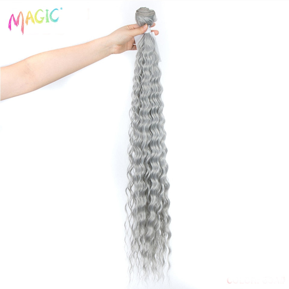 MAGIC Deep Curly Synthetic Hair Weave Deep Wave Hair Bundles 28 & 30 & 32 Inches Ombre Color Two Tone Curly Hair Extension 120g