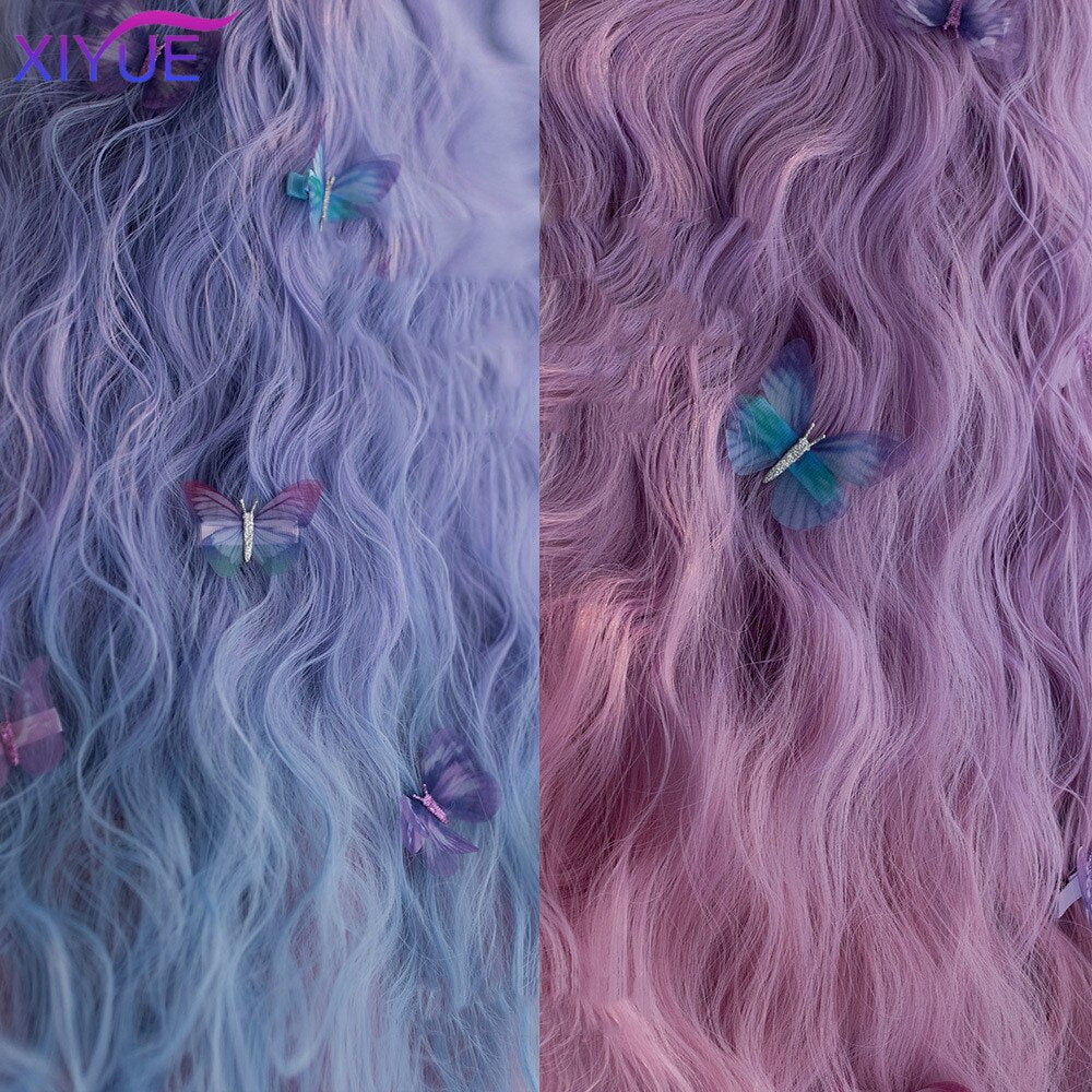 Blue Pink Lolita Wigs Ombre Long Water Wave Cosplay Wigs Synthetic Hair Wigs Heat Resistant For Women