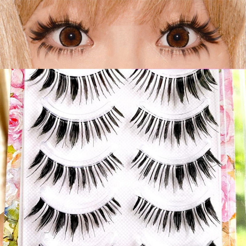 5 Pairs Eyelashes Cos Japanese Fake Eyelashes Natural Thick Pointed Tail Eyelash Stage Makeup 3D Little Devil Big Eyes Lashes