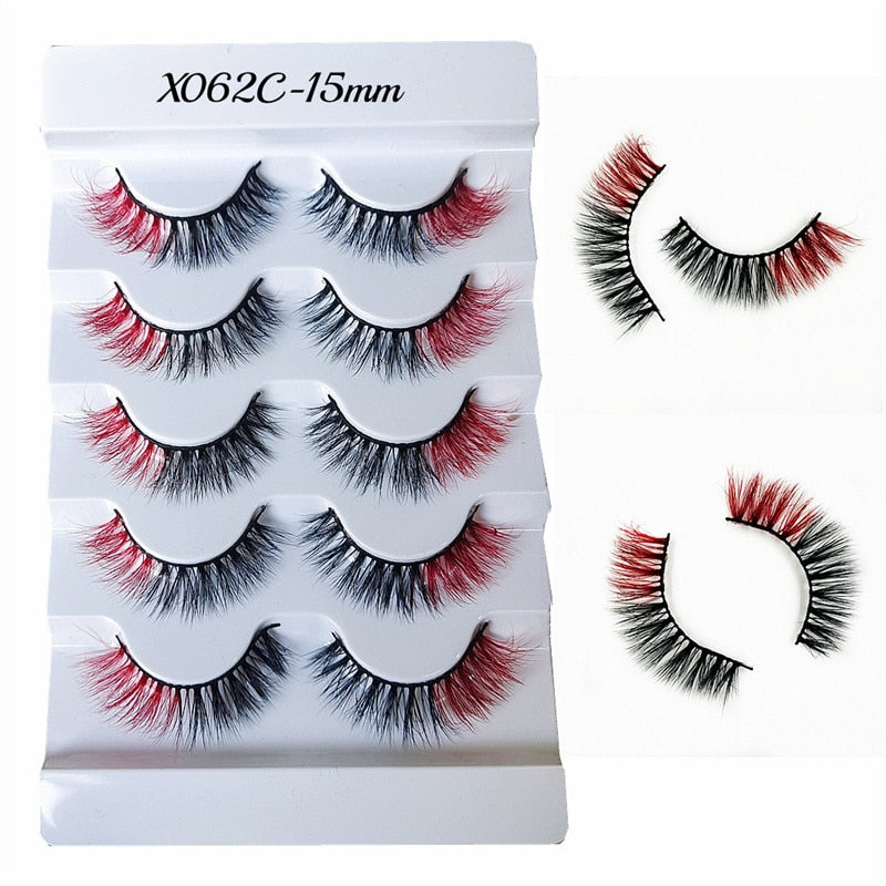 Rainbow Colored Lashes 3D Mink Lashes Ombre Dramatic Colorful Natural Eyelashes Extension Make up Fake Eyelashes